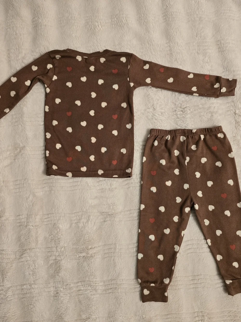 Girls Brown Heart-Print Pajama Set - Long Sleeve Top & Jogger Pants